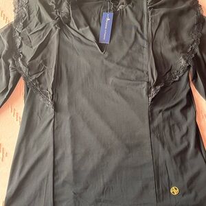 Adrienne Vittadini Black Lace Accent Blouse